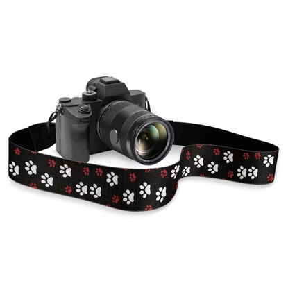 Picture of GLENLCWE White Red Dog Paw print Camera Strap for Men Women Photographers Soft Camera Strap Adjustable Shoulder Neck Straps Fit Most Camera