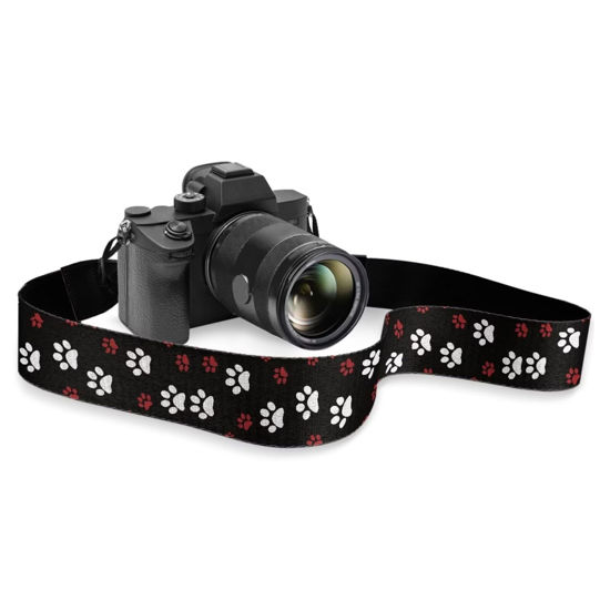 Picture of GLENLCWE White Red Dog Paw print Camera Strap for Men Women Photographers Soft Camera Strap Adjustable Shoulder Neck Straps Fit Most Camera