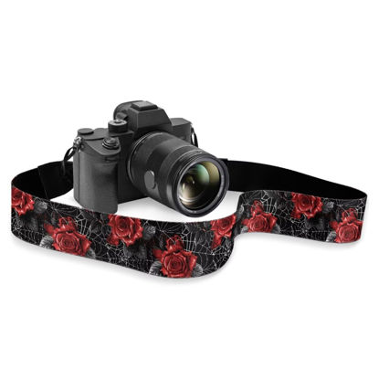 Picture of Kathyboom Red Roses Camera Strap for Photographers, Adjustable Camera Neck Strap with Quick Release Safty Buckles for DSLR SLR Digital Cameras Harness for Most Cameras