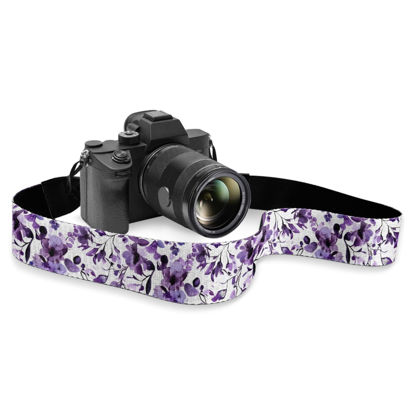 Picture of Boatee Purple Flowers Camera Straps For Photographers Cross Body Camera Strap Adjustable Universal Quick Release Camera Strap for ALL DSLR/SLR Cameras Long Camera Strap Adults & Kids