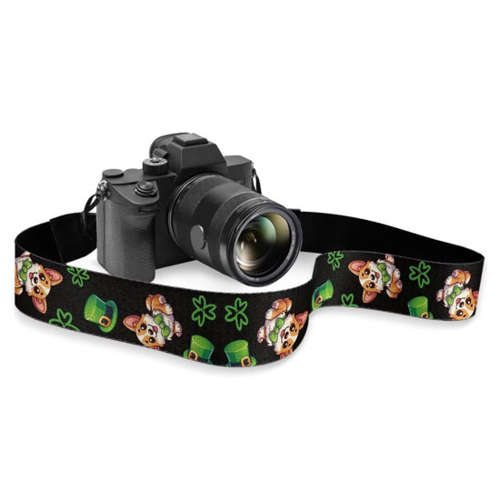 Picture of Boatee Green Hat Clover Dog Camera Strap Cute Neck Strap Adjustable Camera Straps for Photographers St. Patrick's Day Gifts Camera Strap Quick Release Film Camera Strap Black