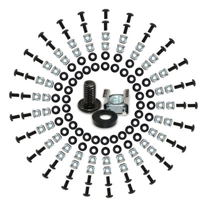 Picture of DynaCable M6, 16mm Industrial Strength 60 Pack of Cage Nuts, Screws and Washers for Rack Mount Server Cabinet, Shelves, Routers and More Zinc Plated and Rust Free