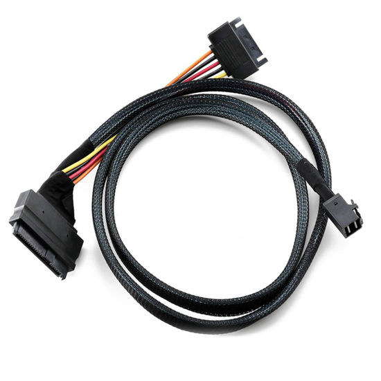 Picture of Kqcibz Built-in 12G Mini SAS HD to U.2 / SFF-8643 to SFF-8639 Cable 0.5M with 15-Pin SATA Power Supply, Suitable for U.2 SSD, Black, 500021975