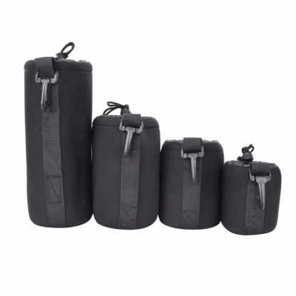 Picture of Zyyini Lens Bag, 4pcs Portable Neoprene Lens Protective Bag(Size: S/M/L/XL), Black Lens Storage Bag Lens Cover, Elastic Lock Design, for Digital Camera Lens