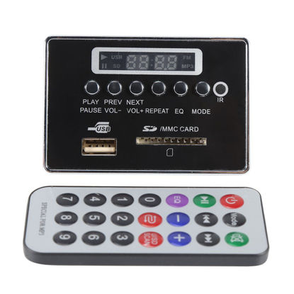 Picture of MP3 Decoder, Decoder Board DC12V Bluetooth MP3 Decoder Board Audio Module USB S D TF FM Radio Lossless WMA/WAV Silver/Black 2.75×1.45 Inch Mounting Hole Spacing(Black)