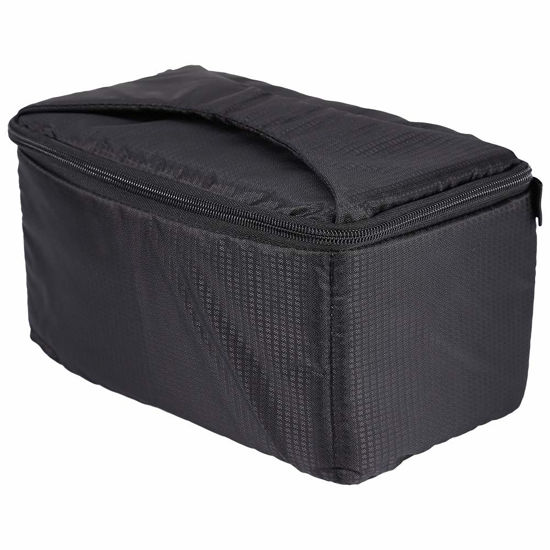Picture of Camera Bag, 10.2 * 5.9 * 5.5 Inch Portable Overlap Zipper Padded Bag Pouch W/ Carry Strap BT For DSLR Camera Lens, Full Padded Accessory Lens Case With Thick Inner Vibrate Absorption Material