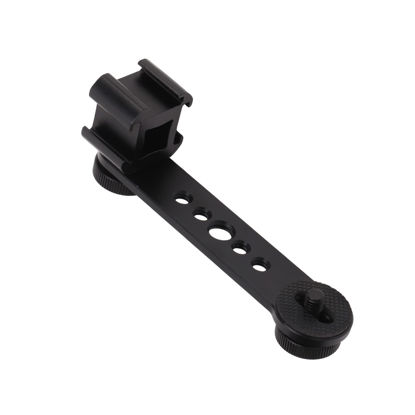 Picture of Universal Cold Shoe Mount Adapter with 1/4in and 3/8in Screw Holes Compatible for Photography Studio LED Light Stand Tripod DSLR Camera Cage Flash Monitor 4.8 X 1.65in (Black)