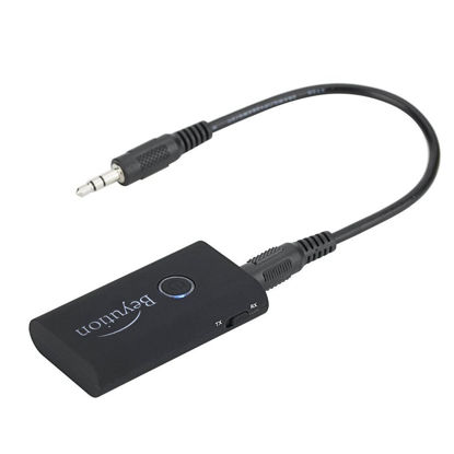 Picture of Beyution 2-in-1 Portable Wireless Bluetooth Transmitter and Receiver with 3.5mm Audio Cable/RCA Cables Connected to TV & Paired with 2 Bluetooth Headphones At Once in TX Mode,Enjoy Stereo Music & Hand