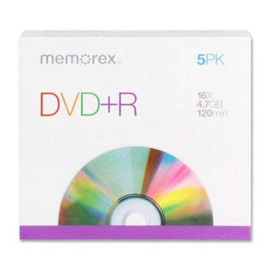 Picture of DVD+R, 16X, 4.7GB, Branded w/ Slim Jewel Cases, 5 per Pack [Set of 2]