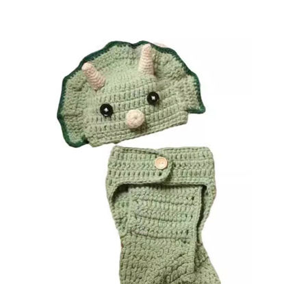 Picture of Zaagot 2Pcs/Set Adorable Newborns Photo Props Cute Dinosaur Costume Pants & Matching Hat for Baby Photography Shoot Outfit Yarn