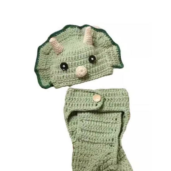 Picture of Zaagot 2Pcs/Set Adorable Newborns Photo Props Cute Dinosaur Costume Pants & Matching Hat for Baby Photography Shoot Outfit Yarn