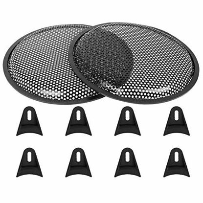 Picture of X AUTOHAUX Universal 10 Inch Car Audio Speaker Subwoofer Metal Waffle Grill Cover Protector with Rubber Edge and Clips 2pcs