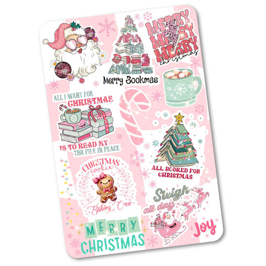 Picture of Clear Back Cover Insert for Kindle | Bookish Kindle Case Decor | Pink Christmas Kindle Insert for Clear Case | Booktok Holiday Stickers | Book Gifts for Women (Kindle Basic 6")