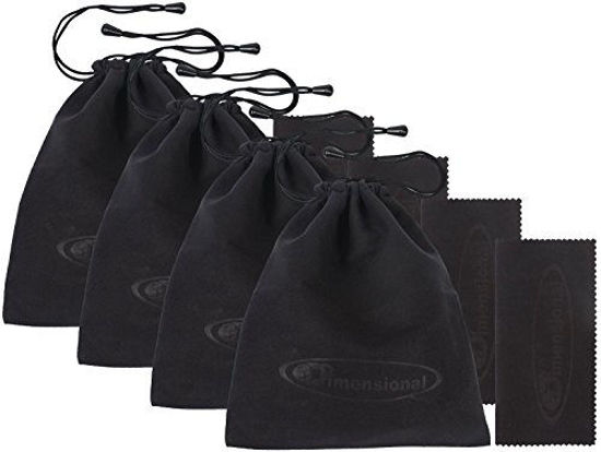 Picture of eDimensional 4 Pack 3D Glasses Storage Bag Stealth Black Case Compatible with Samsung 3D Glasses and All Other Active 3-D Glasses with Non Foldable Arms with Microfiber Cleaning Cloth!