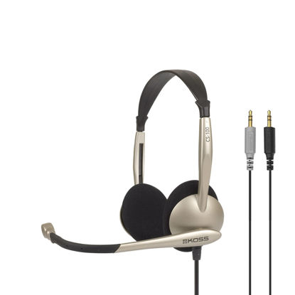 Picture of Koss CS100 Dual Sided On-Ear Headset, Two 3.5mm Plugs, Speech Recognition, Lightweigt Design, Black and Beige