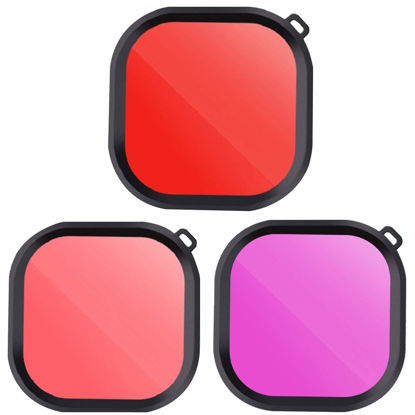 Picture of QKOO Dive Filter Kit for GoPro Hero 8 Black Official Original Waterproof Protective Housing - Red, Light Red and Magenta Filter (3-Pack) - Enhances Colors for Various Underwater Video and Photography