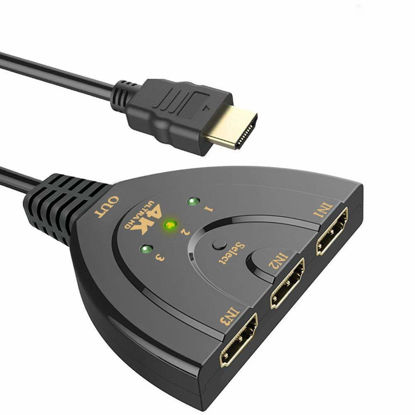 Picture of VKBAND HDMI Switch, 3 Port 4K HDMI Switcher 3x1 Switch HDMI Splitter Pigtail Cable Supports Full HD 4K 1080P 3D Player