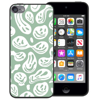 Picture of zaztify Phone Case for iPod Touch 5/6/7, Pastel Green White Funny Trippy Dripping Smile Melted Hippie Smiling Skull Ghost Face Cute Shockproof Protective Anti-Slip Thin Soft Cover Shell