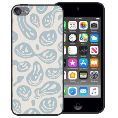 Picture of zaztify Phone Case for iPod Touch 5/6/7, Pastel Beige Blue Funny Trippy Dripping Smile Melted Hippie Smiling Skull Ghost Face Cute Shockproof Protective Anti-Slip Soft Cover Shell