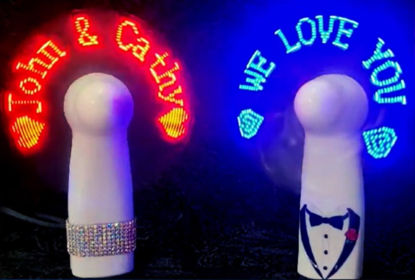 Picture of Customized Portable Message Fan | Red or Blue LED | Bling, Tuxedo or Plain | Wedding Gift Favors