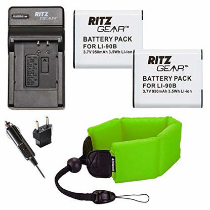 Picture of Ritz Gear for Olympus LI-90B, LI-92B, TG-4 and TG-5 Camera 2x Batteries, Charger and Float Strap Bundle, Compatible with Olympus SH-1, SH-50 iHS, SH-60, SP-100, SP-100EE, Tough TG-1,TG-2, and,TG-3,