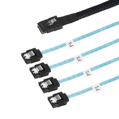 Picture of Heretom Mini SAS to SATA Cable 36 Pin SFF-8087 Host/Controller to 4 SATA 7 Pin Target/Backplane, 0.5M /1.6 FT, 2 Pack