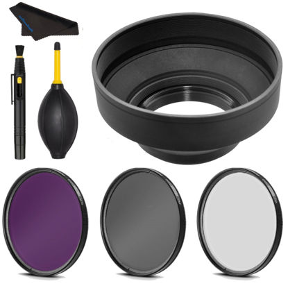 Picture of 55mm Glass Filter Kit + Rubber Collapsible Lens Hood for Nikon AF-P DX NIKKOR 18-55mm F3.5-5.6G VR Lens, 55 mm Polarizing Filter, 55mm UV Filter, 5mm Florescent Filter, Filter Pouch - Shop Smart!