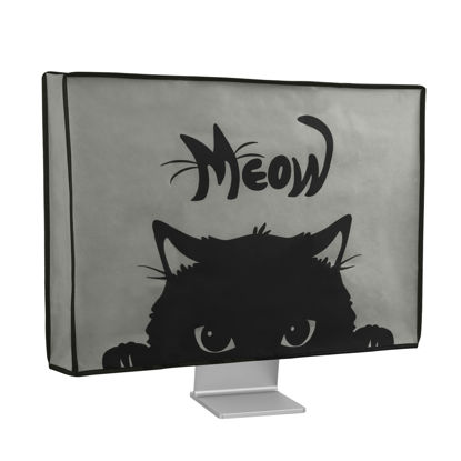 Picture of kwmobile Computer Monitor Cover Compatible with 20-22" Monitor - Meow Cat Grey/Black