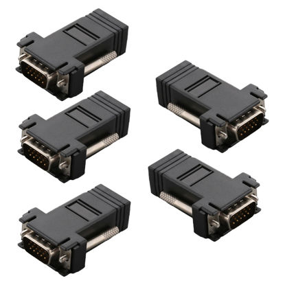 Picture of Heyiarbeit 15-pin 3-Row D-SUB VGA Gender Changer RJ45 to DB15 Mini Gender Changer Coupler Adapter Connector for Serial Applications Black 5pcs