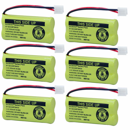 Picture of BAOBIAN BT18433/BT28433 BT184342/BT284342 BT1011 BT1018 BT1022 BT-6010 BT8000 BT8001 BT8300 CPH-515D CPH515D Cordless Phone Battery DS6301 CL80109 CS6209 TL90078 2.4V 550mAh NiMH Rechargeable (6 Pack)