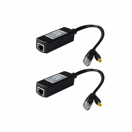 Picture of PoE Splitter Adapter Ethernet Adapter 48V to 12V, in line with 10 / 100Mbps PoE IEEE 802.3af Separator Having 12V Output for Surveillance Camera(Pack of 2)
