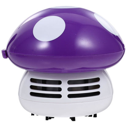Picture of Kichvoe Mini Desktop Vacuum Cleaner Cute Mushroom Shaped Table Dust Corner Desk Dust Sweeper Mushrooms Figurine for Cleaning Eraser Crumbs Dust for Computer Keyboard Car Purple
