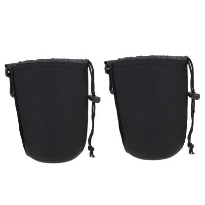 Picture of ARTIBETTER Neoprene Camera Lens Pouch: 2Pcs Lens Bags Small Drawstring Storage Bag for Camera Lens Black Size L