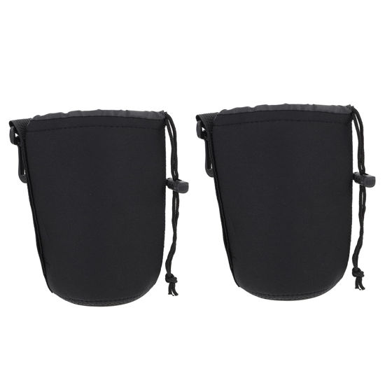 Picture of ARTIBETTER Neoprene Camera Lens Pouch: 2Pcs Lens Bags Small Drawstring Storage Bag for Camera Lens Black Size L
