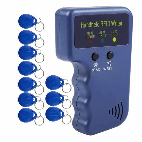 Picture of HERNAS 125KHz RFID Copier, Upgraded Handheld RFID Reader Writer Duplicator Decoder, with 10pcs Rewritable EM4305/T5577 Keychains Cards