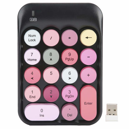 Picture of Numeric Keypad, 2.4GHz Wireless Number Pad 18-Keys Colorful Chocolate Keycap Mini Portable Numeric Keyboard for Financial Accounting, for Windows XP/Win7/Win8/Win10/IOS(Gorgeous Black)