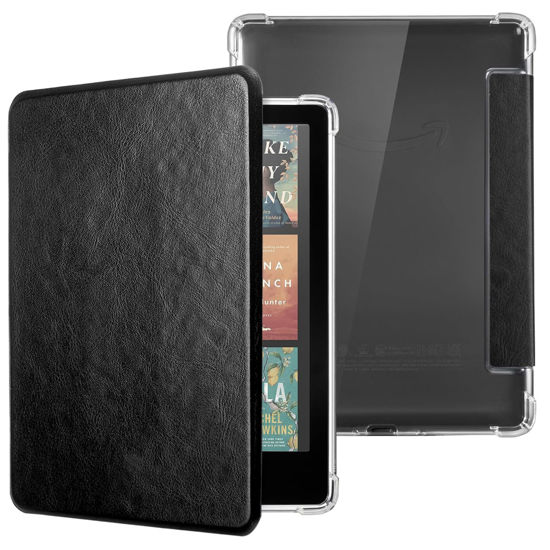 Picture of SCSVPN Clear Case for 7'' Kindle Paperwhite 12th Generation & Kindle Colorsoft Signature Edition (2024 Release) - Slim PU Leather Soft Flexible Transparent TPU Back Cover with Auto Sleep/Wake, Black