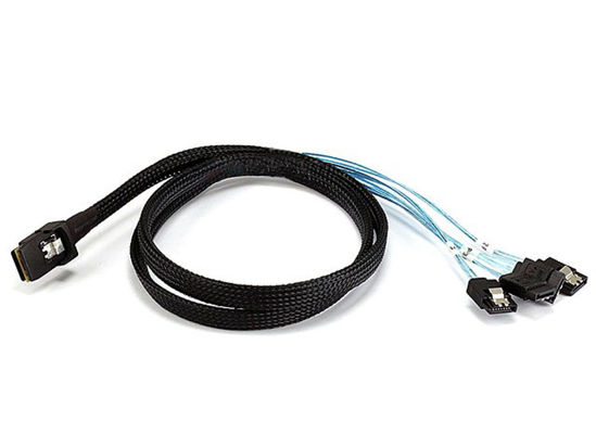 Picture of Monoprice 1m 30AWG Internal Mini SAS 36-Pin Male with Latch to 7-Pin Female Forward Breakout Cable, Black (108188)