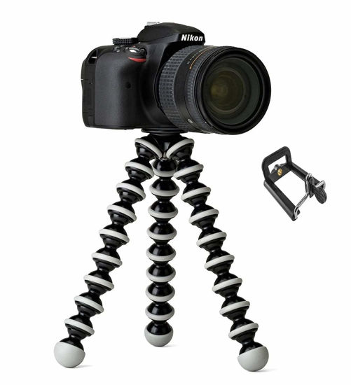Picture of GIRIK Gorilla Tripod Fully Flexible Foldable Octopus Tripod Stand 13 inch for Mobile Phone with Holder for DSLR’s, Mobile Camera, Smartphone, Photography, Video, Recording, Youtuber (Black &White)