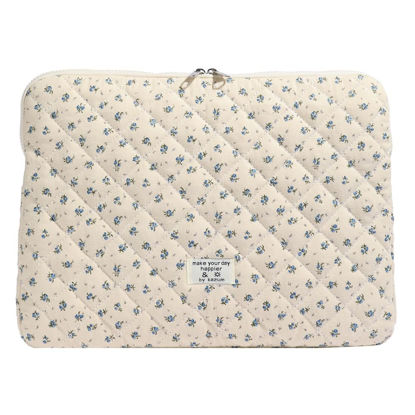 Picture of BBIQI Cute Laptop Sleeve 13-15 Inch Laptop Accessories Aesthetic Quilted Computer Bag with Flower Puffy Printing for MacBook
