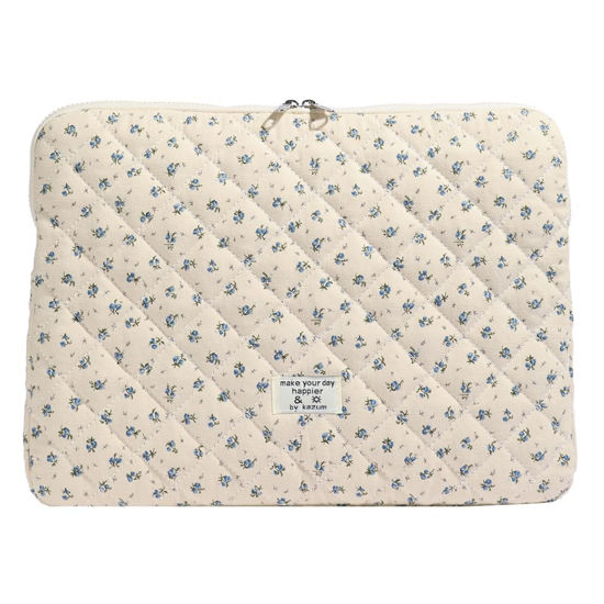 Picture of BBIQI Cute Laptop Sleeve 13-15 Inch Laptop Accessories Aesthetic Quilted Computer Bag with Flower Puffy Printing for MacBook