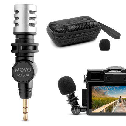 Picture of Movo MA5CA 3.5mm TRS Mini Microphone for Camera - Mini Mic for Camera and Camcorder - Video Camera Microphone with 180° Rotation - Pocket-Size Camera Mic for Travel Vlogs and Street Videography