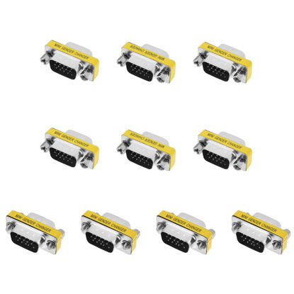 Picture of Heyiarbeit 15-pin 3-Row D-SUB VGA Gender Changer DB15 Male to Male Mini Gender Changer Coupler Adapter Connector for Serial Applications Black 10pcs