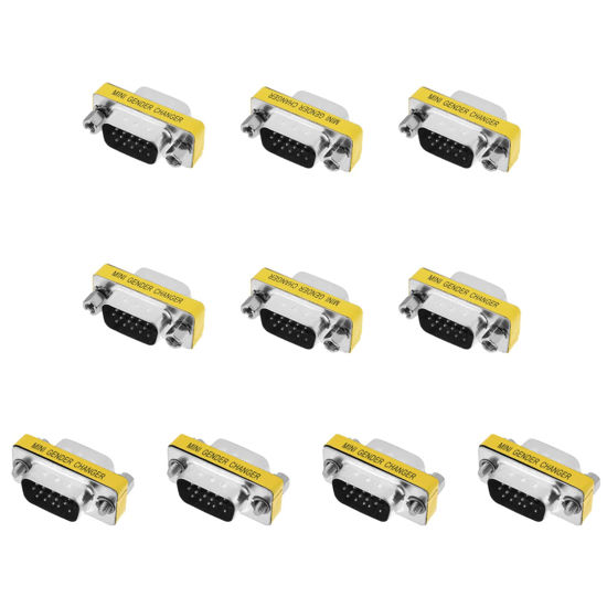 Picture of Heyiarbeit 15-pin 3-Row D-SUB VGA Gender Changer DB15 Male to Male Mini Gender Changer Coupler Adapter Connector for Serial Applications Black 10pcs