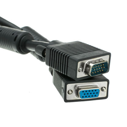 Picture of CableWholesale VGA Extension Cable SVGA Male to Female HD15 Male to HD15 Female Double Shielded Monitor Video Coaxial Cable with Ferrite core for PC Laptop Projector Video, Black, 25 feet
