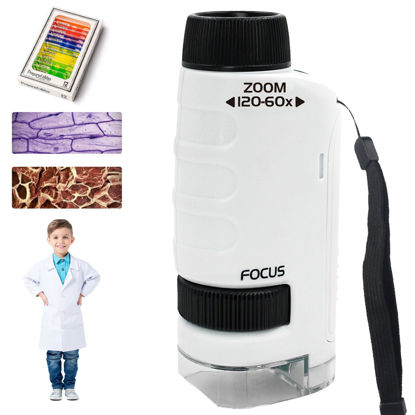 Picture of Minilabsters Miniscope Kids, Mini Labsters Portable Microscope,60x-120x Handheld Pocket Kids' Microscope for Students Adults Home School Lab, Christmas Learning Gift (White)