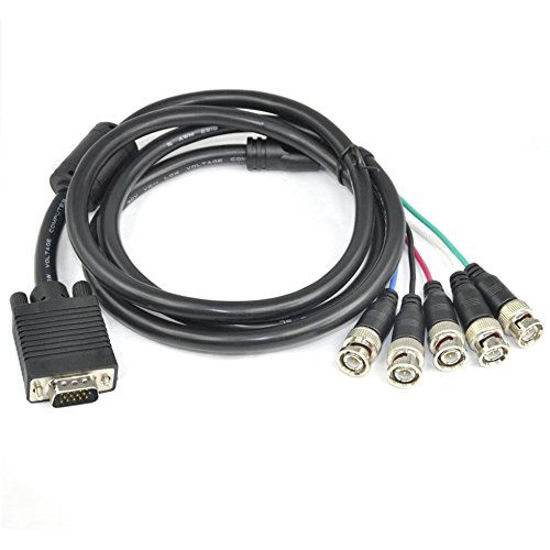 Picture of AYA 10Ft (10 Feet) Coaxial HD15 VGA to 5 BNC RGBHV Male to Male Cable with Ferrites