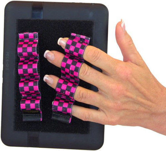 Picture of LAZY-HANDS 4-Loop Grips (x2 Grips) for e-Readers - XL (Black & Pink Checkers)