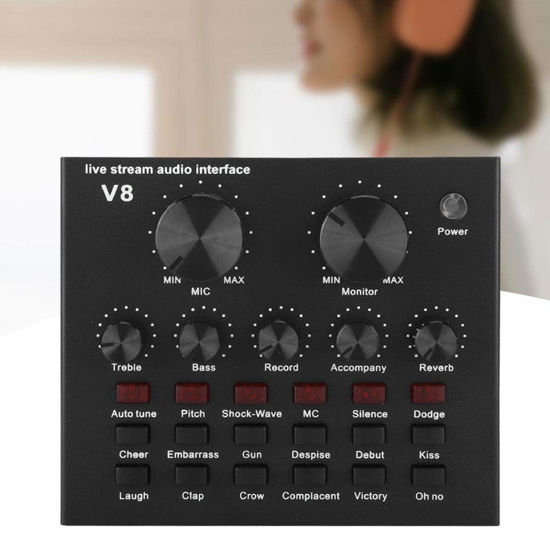 Picture of V8 Live Sound Card for Live Streaming, Voice Changer with 18 Kinds of Effects, Bluetooth Audio Mixer for Computer, Laptop, Phone Live Broadcast Voice Changing Card