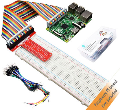 Picture of Adeept Raspberry Pi GPIO Breakout, T-Type GPIO Expansion Board +830 Points Solderless Breadboard+65pcs Jumper Cables +40pin Rainbow Ribbon Cable, Raspberry Pi GPIO Expansion Kit